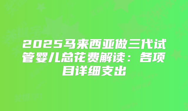 2025马来西亚做三代试管婴儿总花费解读:各项目详细支出