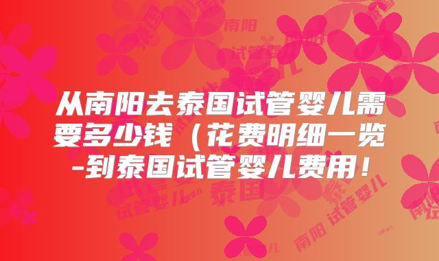 从南阳去泰国试管婴儿需要多少钱（花费明细一览-到泰国试管婴儿费用！