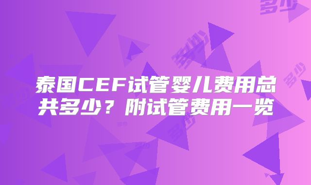泰国CEF试管婴儿费用总共多少？附试管费用一览
