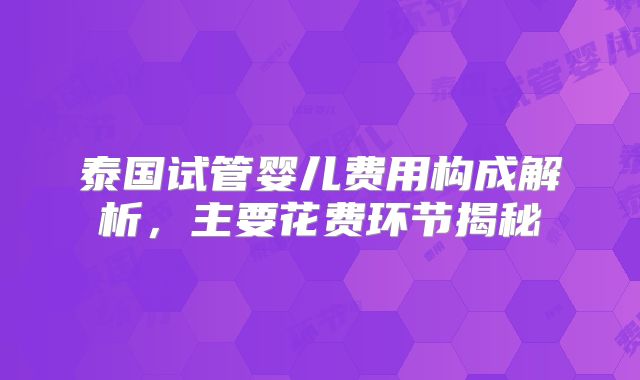 泰国试管婴儿费用构成解析，主要花费环节揭秘