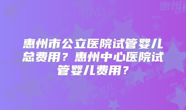 惠州市公立医院试管婴儿总费用?惠州中心医院试管婴儿费用?
