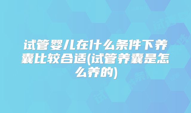 试管婴儿在什么条件下养囊比较合适(试管养囊是怎么养的)