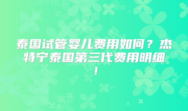 泰国试管婴儿费用如何？杰特宁泰国第三代费用明细！