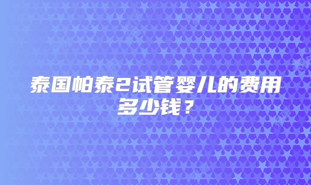 泰国帕泰2试管婴儿的费用多少钱？