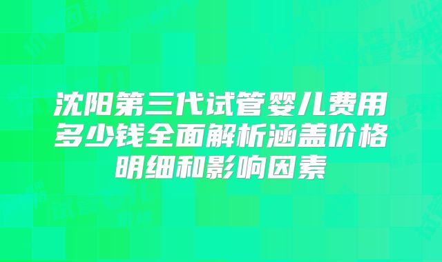 沈阳第三代试管婴儿费用多少钱全面解析涵盖价格明细和影响因素