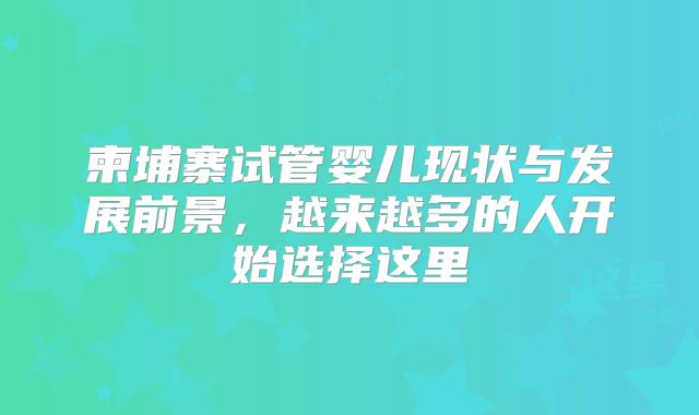 柬埔寨试管婴儿现状与发展前景，越来越多的人开始选择这里