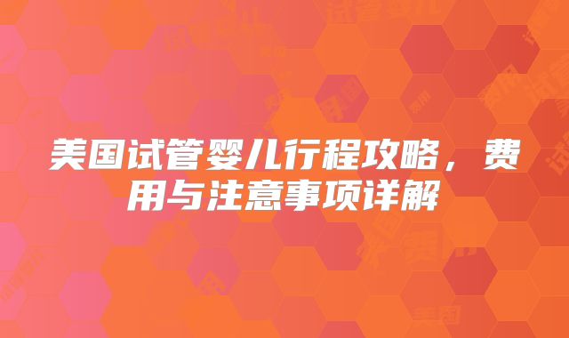 美国试管婴儿行程攻略，费用与注意事项详解