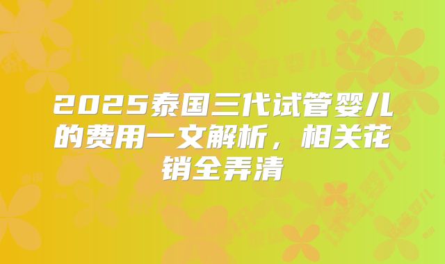 2025泰国三代试管婴儿的费用一文解析,相关花销全弄清