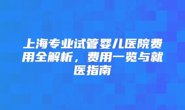 上海专业试管婴儿医院费用全解析，费用一览与就医指南