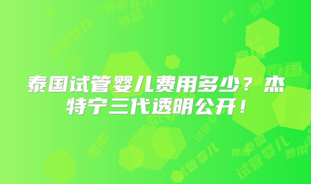 泰国试管婴儿费用多少?杰特宁三代透明公开!