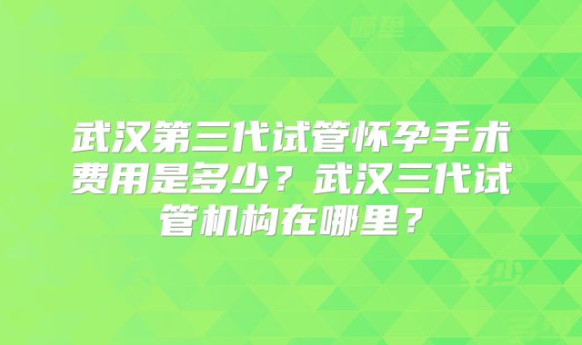 武汉第三代试管怀孕手术费用是多少？武汉三代试管机构在哪里？