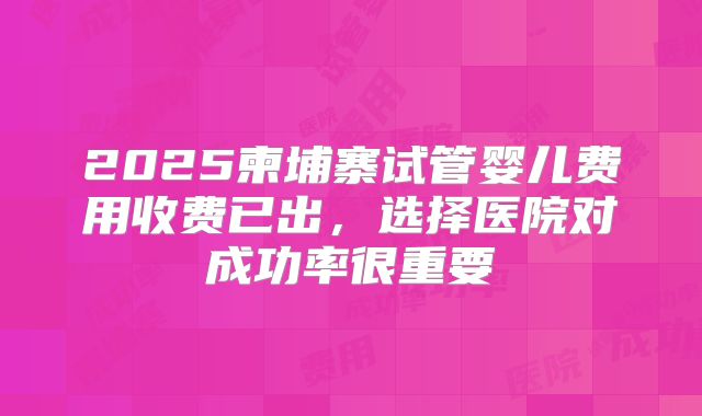 2025柬埔寨试管婴儿费用收费已出,选择医院对成功率很重要