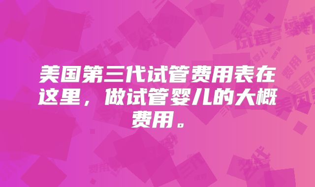 美国第三代试管费用表在这里,做试管婴儿的大概费用。