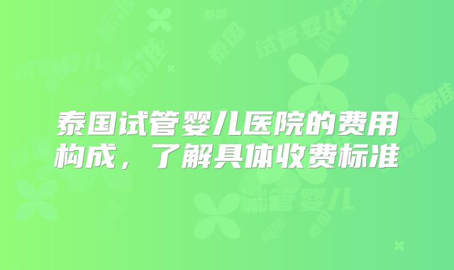 泰国试管婴儿医院的费用构成，了解具体收费标准