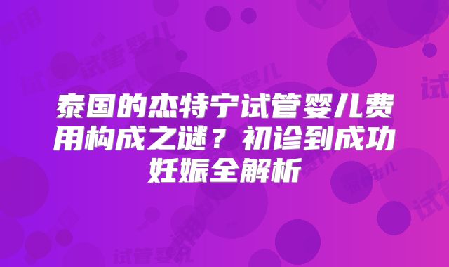 泰国的杰特宁试管婴儿费用构成之谜?初诊到成功妊娠全解析