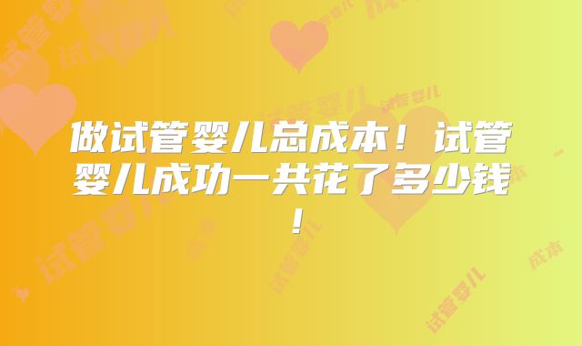 做试管婴儿总成本!试管婴儿成功一共花了多少钱!