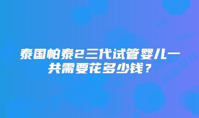 泰国帕泰2三代试管婴儿一共需要花多少钱？