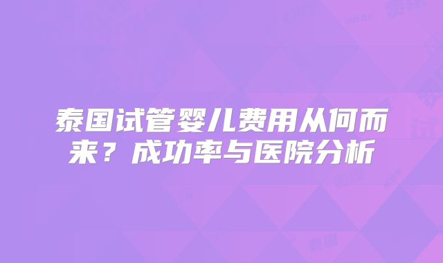泰国试管婴儿费用从何而来？成功率与医院分析