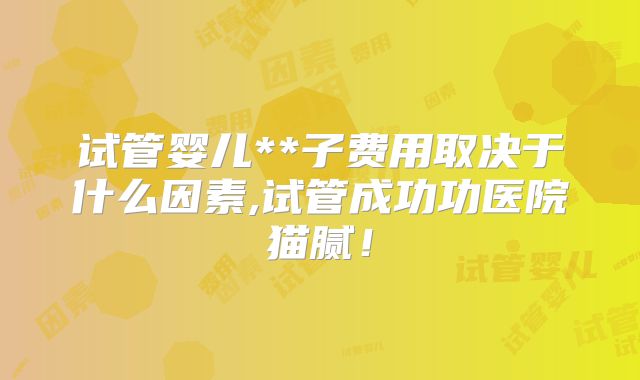 试管婴儿**子费用取决于什么因素,试管成功功医院猫腻!