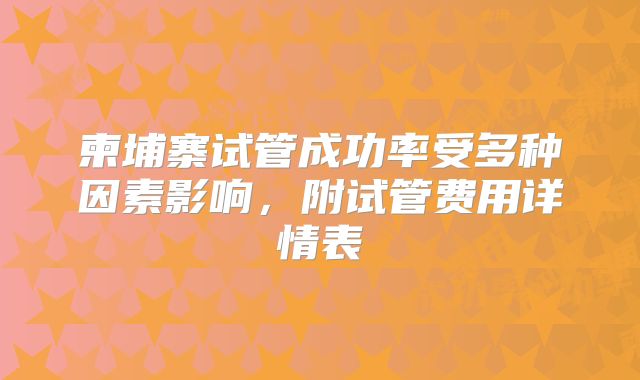 柬埔寨试管成功率受多种因素影响，附试管费用详情表