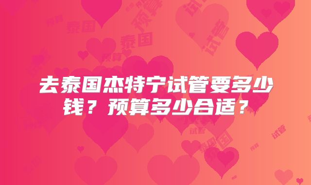 去泰国杰特宁试管要多少钱？预算多少合适？