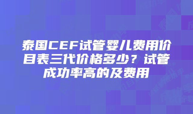 泰国CEF试管婴儿费用价目表三代价格多少？试管成功率高的及费用