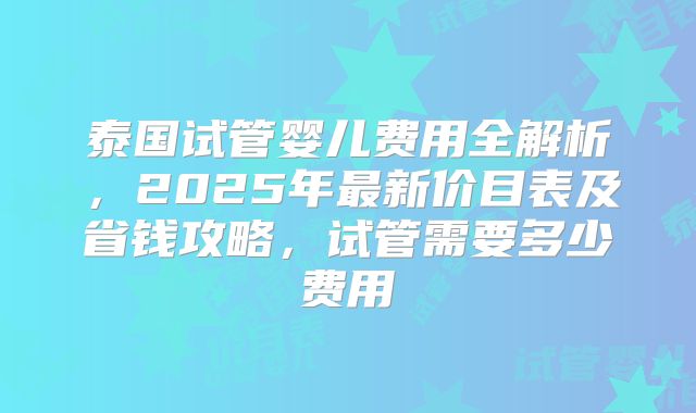 泰国试管婴儿费用全解析，2025年最新价目表及省钱攻略，试管需要多少费用
