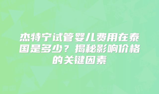杰特宁试管婴儿费用在泰国是多少？揭秘影响价格的关键因素