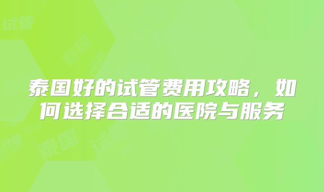 泰国好的试管费用攻略，如何选择合适的医院与服务