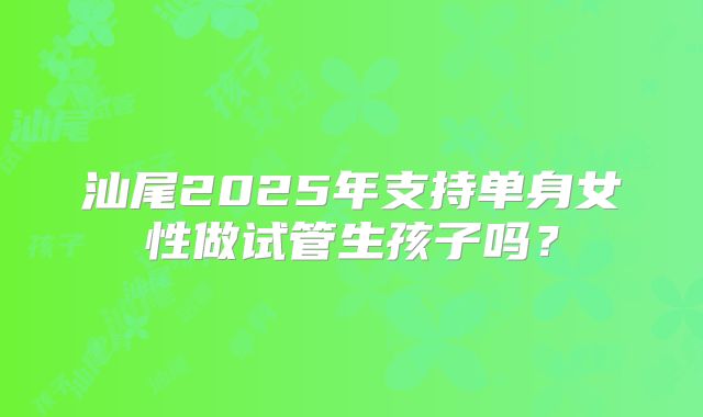 汕尾2025年支持单身女性做试管生孩子吗？