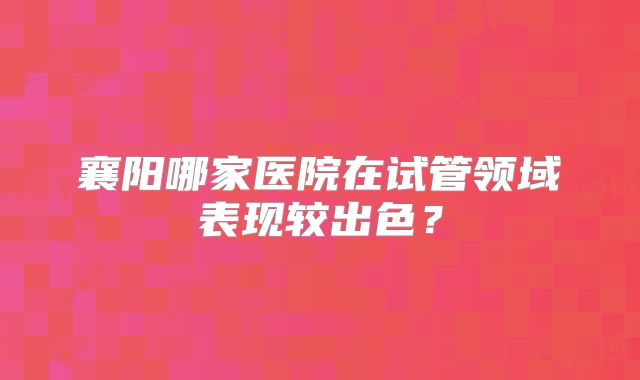 襄阳哪家医院在试管领域表现较出色？