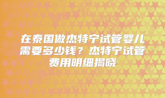 在泰国做杰特宁试管婴儿需要多少钱？杰特宁试管费用明细揭晓