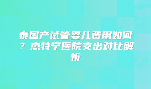 泰国产试管婴儿费用如何？杰特宁医院支出对比解析