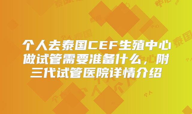 个人去泰国CEF生殖中心做试管需要准备什么，附三代试管医院详情介绍