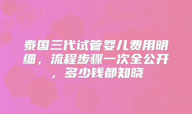 泰国三代试管婴儿费用明细,流程步骤一次全公开,多少钱都知晓
