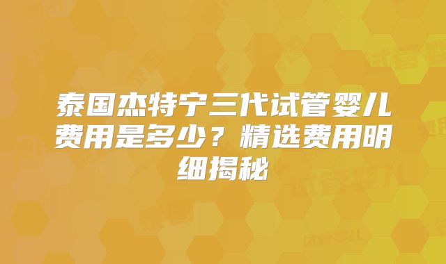 泰国杰特宁三代试管婴儿费用是多少？精选费用明细揭秘