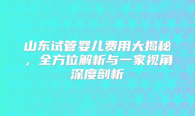山东试管婴儿费用大揭秘，全方位解析与一家视角深度剖析