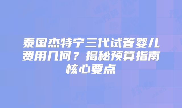 泰国杰特宁三代试管婴儿费用几何？揭秘预算指南核心要点