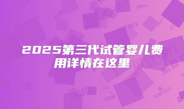 2025第三代试管婴儿费用详情在这里