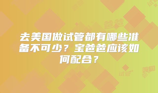 去美国做试管都有哪些准备不可少？宝爸爸应该如何配合？