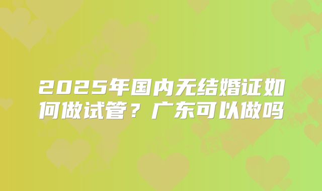 2025年国内无结婚证如何做试管?广东可以做吗