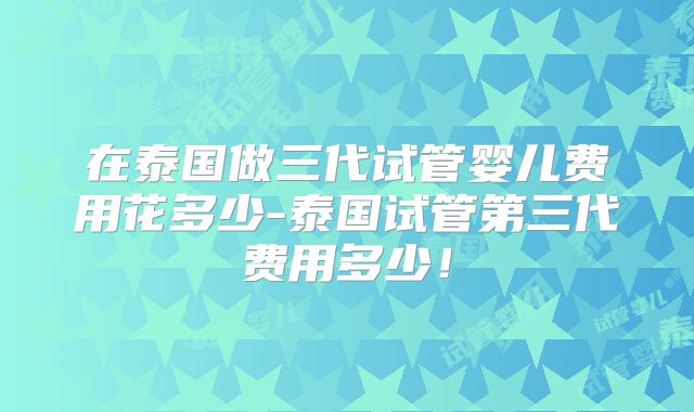 在泰国做三代试管婴儿费用花多少-泰国试管第三代费用多少！