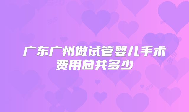广东广州做试管婴儿手术费用总共多少