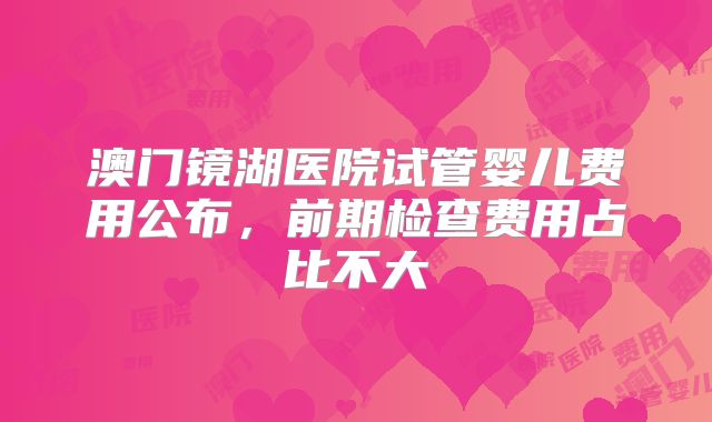 澳门镜湖医院试管婴儿费用公布，前期检查费用占比不大
