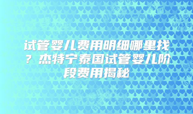 试管婴儿费用明细哪里找？杰特宁泰国试管婴儿阶段费用揭秘