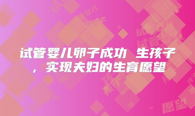 试管婴儿卵子成功 生孩子，实现夫妇的生育愿望
