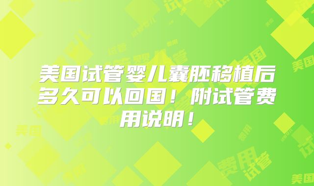 美国试管婴儿囊胚移植后多久可以回国!附试管费用说明!