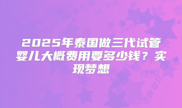 2025年泰国做三代试管婴儿大概费用要多少钱？实现梦想