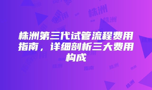 株洲第三代试管流程费用指南，详细剖析三大费用构成