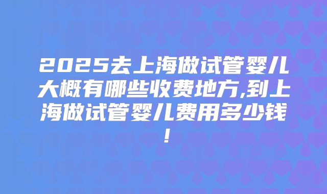 2025去上海做试管婴儿大概有哪些收费地方,到上海做试管婴儿费用多少钱！